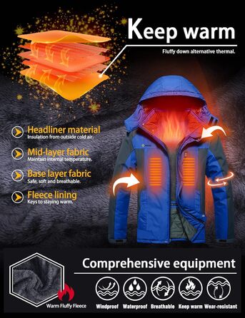 Куртка для сноуборду GEMYSE чоловіча, вітронепроникна, водонепроникна, з флісовою підкладкою, зимова, з капюшоном, для активного відпочинку (L, блакитний, сірий)