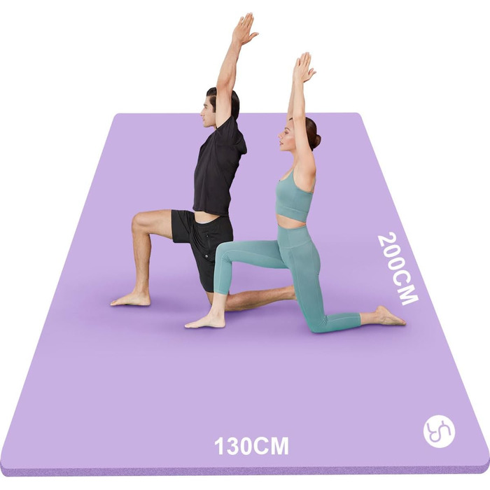 Йогамат XXL 200x130 см: фітнес-мат для занять йогою, фітнесом, спортом та активностями з дітьми. Товщина 20/15/10 мм. Зелений/світло-ліловий колір.