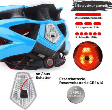 Велосипедний шолом Shinmax з візором і LED-світлом для дорослих, унісекс, для MTB і шосе, знімний, розмір 57-62 см, синьо-білий