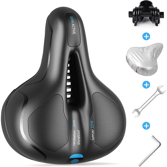 Велосипедне сідло для чоловіків та жінок, гелеве, з подвійною амортизацією, ергономічне, комфортне, для міських велосипедів та гірських велосипедів, блакитне, з інструментами для швидкої установки