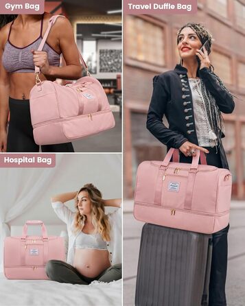 Дорожня сумка LOVEVOOK 50L для жінок, спортивна, водонепроникна, з відділенням для взуття та косметички, для пологового будинку, ручна поклажа для подорожей, тренажерного залу, кемпінгу, рожева