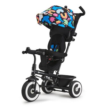 Триколісний велосипед Kinderkraft ASTON для дітей від 9 місяців до 25 кг з батьківською ручкою, поворотним сидінням, сонцезахисним козирком, корзиною та тримачем для напоїв (Happy Shapes, Single)