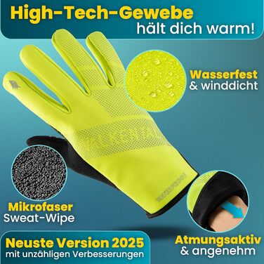 Водонепроникні велосипедні рукавички Valkental® з ізоляцією 3M | З підкладкою та зчепленням | Зимові та перехідні рукавички [Чоловічі та жіночі] з функцією сенсорного екрану - GloRider Жовтий M для перехідного періоду (до 6°C, 2-шарові)