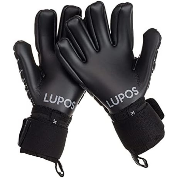 Воротарські рукавички LUPOS Hyper Black для дорослих і дітей, негативний крій, 4+4 мм долоня Giga Grip, дихаюча сітка, 4 мм латекс Dumbo з 8 мм піною