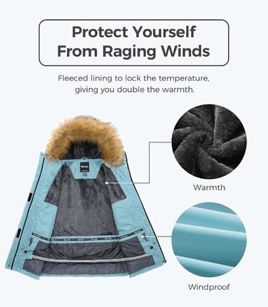Водонепроникна лижна куртка Wantdo Daen: тепла, з штучним хутром, для гірськолижного спорту (блакитний, XL)