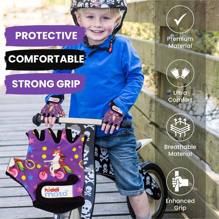Дитячі велосипедні рукавички без пальців KIDDIMOTO для хлопчиків та дівчаток (4-8 років), Unicorn