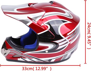 Шолом Samger DOT для дітей та підлітків, Motocross, Off Road, Dirt Bike, ATV, мотоциклетний, комплект з рукавичками та окулярами (L, Червоний)
