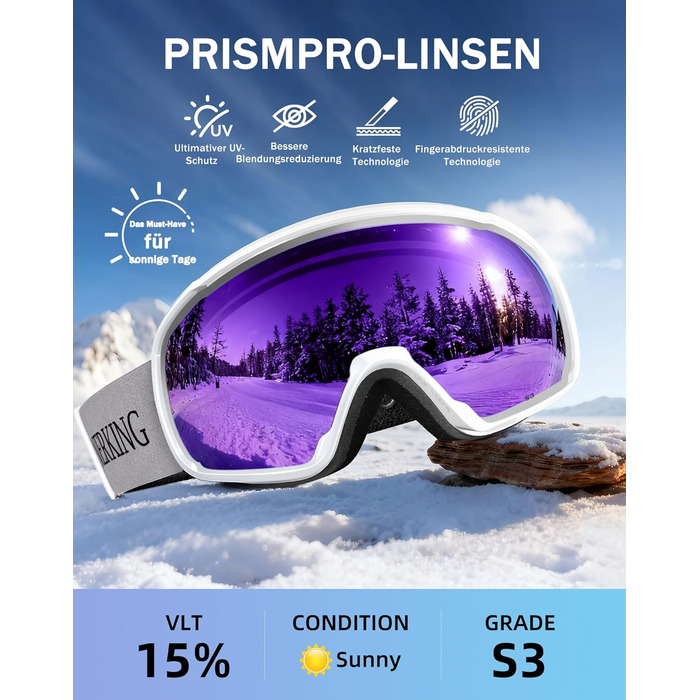 Окуляри гірськолижні Innerking OTG, проти запотівання, UV400, для корекції зору, подвійне скло, чоловічі/жіночі/підліткові, для катання на лижах та сноуборді A1 – Чорний/Срібний (VLT 11 %) (A3 – Білий/Фіолетовий (VLT 15 %))