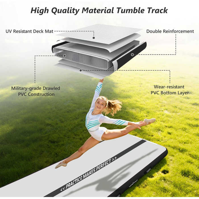 Надувна гімнастична килимок VOFiTNY товщиною 10/20 см, 3/4/5/6 м для дому, парку, води, йоги