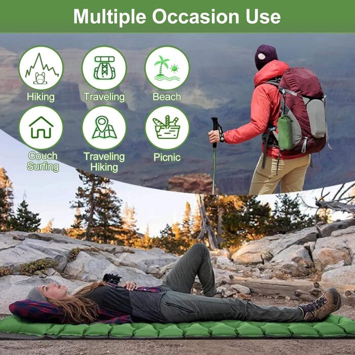 Саморозгортальний килимок для кемпінгу Podazz - ультралегка спальна матрац з подушкою, 10 см товщина, водонепроникний, з вбудованим насосом для туризму (блакитний)