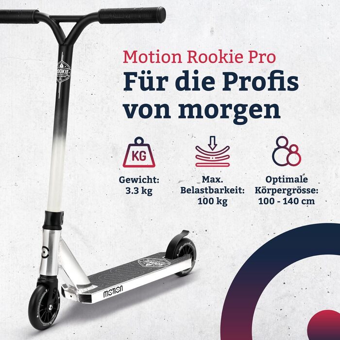 Дитячий трюковий самокат Motion Stunt Scooter Rookie Pro, чорний-білий, ABEC 9, для дітей від 4 років, фристайл, міцний, Robuster