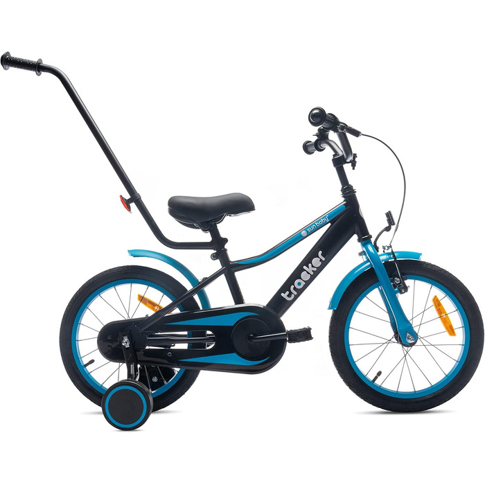Дитяче велосипед Sun Baby Tiger Tracker 14/16 дюймів для хлопчиків. Легкий, з додатковими колесами та штовхачем, 2-6 років. BMX, блакитний.