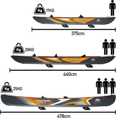 Універсальний надувний каяк Aquamarina Tomahawk Air-375 для дорослих, чорний/помаранчевий, 1-місний