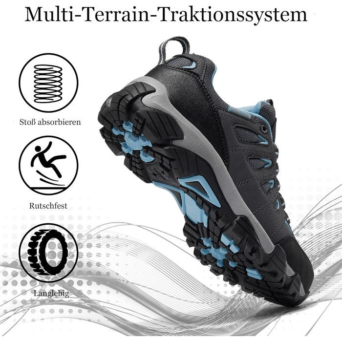 Туфлі для хайкінгу SHULOOK для жінок, водонепроникні, легкі, трекінгові, з антиковзкою підошвою, для активного відпочинку, кемпінгу, риболовлі, сірі, блакитні, 40 EU