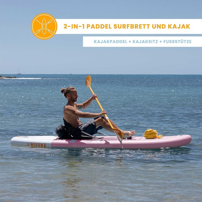 Надувний SUP Борд HUIIKE для Станд Ап Паддлінгу (Stand Up Paddling) з аксесуарами: весло, фіни, насос. Стабільний та міцний надувний SUP борд Enjoyer Pink, 305x84x15 см, до 130 кг.