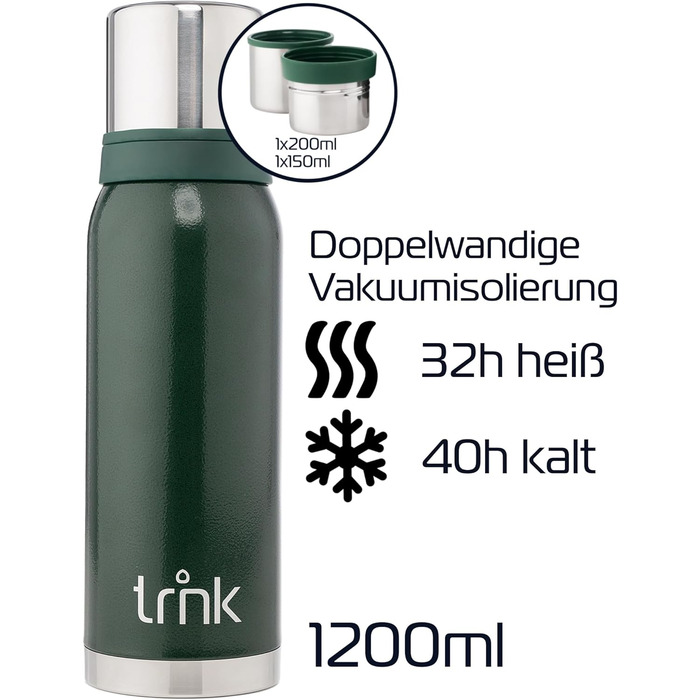 Термос trnk Outdoor Arktis 2, нержавійка, 1200 мл, BPA-free, 32 год тепла, кришка з 2 чашками, можна мити в посудомийці