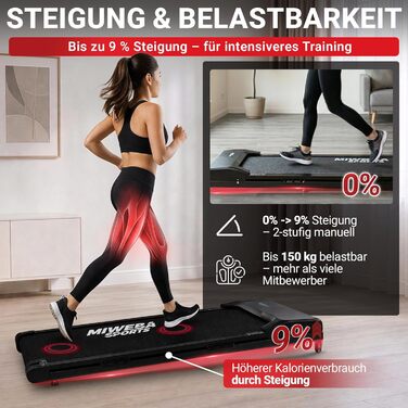 Бігова доріжка Miweba Sports Walking Pad з нахилом - для дому та офісу - 3 роки гарантії