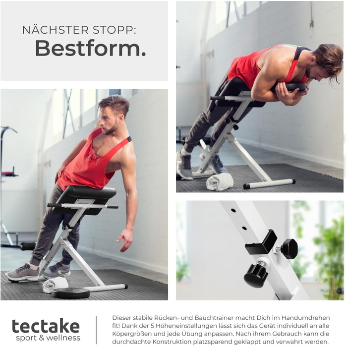 Тренажер для гіперекстензії Tectake®, регульована лава для тренувань пресу та спини, для дому, 89x69x88 см, 404162