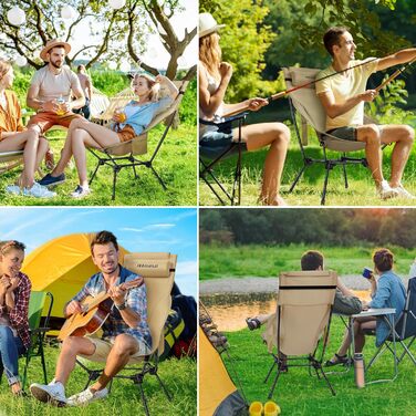 Складний туристичний стілець IEEILULU з високою спинкою, 130 кг, з кишенями, для кемпінгу, риболовлі, пікніка (колір: коричневий)