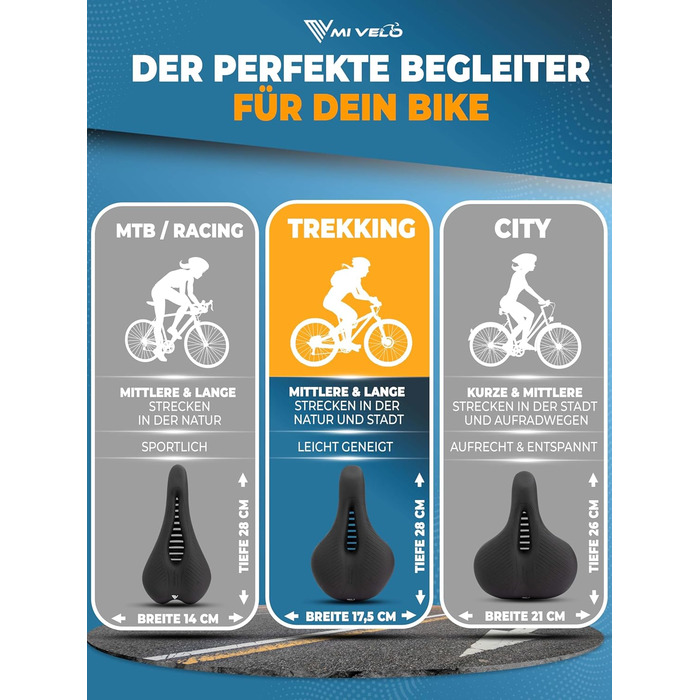 Велосипедне сідло MIVELO Comfort PRO з Memory Foam - дихаюче, для жінок та чоловіків, зручне та ергономічне. Ідеальне для комфортної їзди та трекінгу