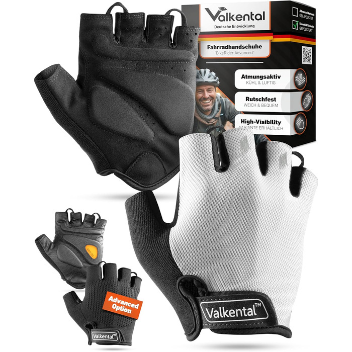 Велосипедні рукавички Valkental® з підкладкою | М'які та дихаючі | Для чоловіків та жінок | Безпальцеві рукавички для MTB/шосе/трекінгу | Короткі та легкі велосипедні рукавички з відбиваючими елементами XXL Essential