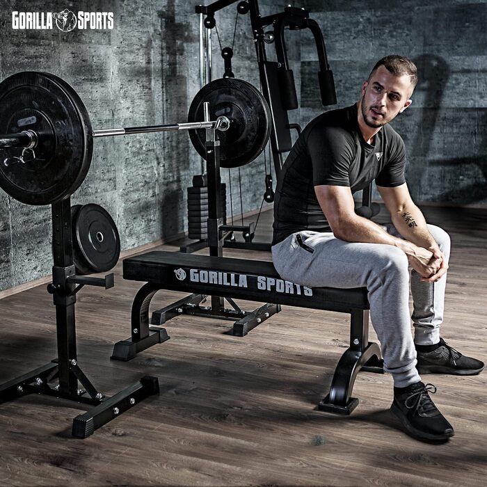 GORILLA SPORTS® Регульована стійка для штанги, сталева, вантажопідйомність до 500 кг, 52x53x105-172 см — стійка для штанги, хромована, для присідань, для тренажерного залу