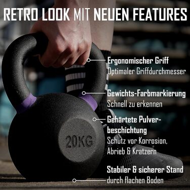Гиря чавунна Strength Shop 10 кг з ергономічною ручкою, чорне порошкове покриття, кольорове маркування ваги, для функціонального тренування всього тіла, надміцна та довговічна