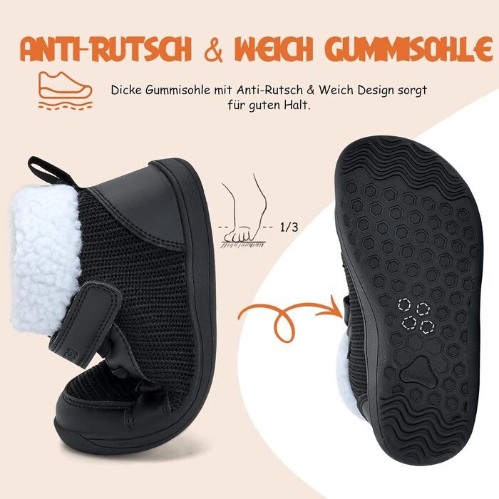 Дитячі зимові ботинки для ходьби Kinder - чорні, розмір 28 EU (Barefoot)