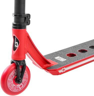 Трюковий самокат CORE Stunt Scooter Trick 110mm, ABEC 9, для дітей та дорослих (від 5 років), регульована висота 78-96 см + наклейка Fantic26 (Чорний/Червоний)