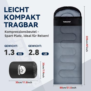 Спальні мішки для дорослих та дітей – ультралегкі, компактні спальні мішки на 3 сезони для кемпінгу (чорний, 1,3 кг)