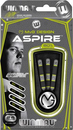 Дротики WINMAU Michael Van Gerwen MvG Aspire 24 г, вольфрамові, стальні наконечники, з призматичними крилами та нейлоновими держателями