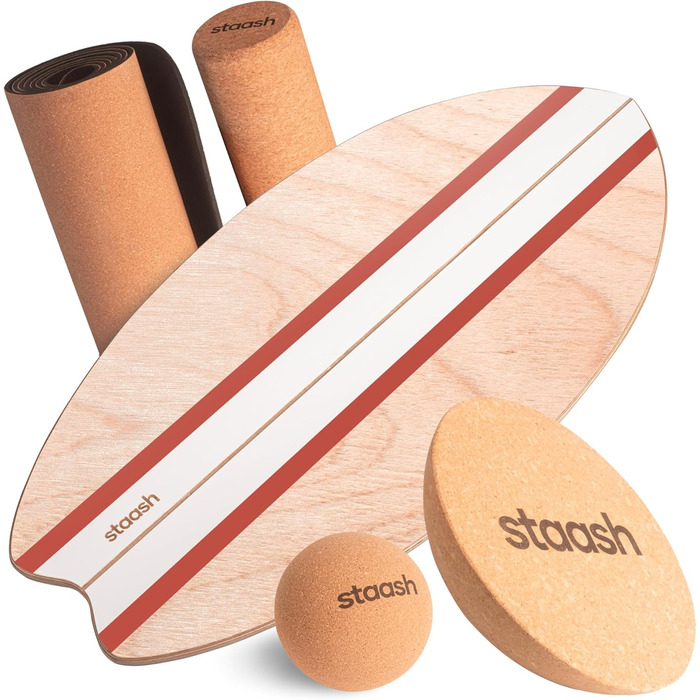 STAASH® PRO Балансборд з берези – Преміум 5-в-1 набір для балансу, фітнесу та реабілітації. Ролик + півсфера + килимок. Витримує до 150 кг, колір теракота