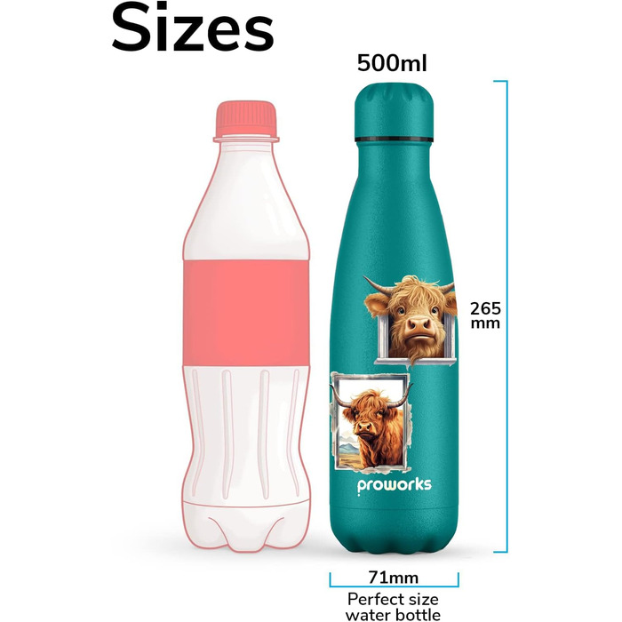 Термос Proworks 500 мл, BPA-free, для спорту і подорожей, чорний, порошкове покриття, зберігає тепло і холод до 24 годин