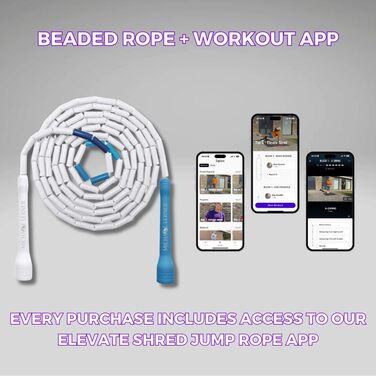 Стрибкове канат Elevate Rope з якісними кульками та поліестеровим тросом - 3м, регульований - для фрістайлу, кардіо та трюків, для всіх рівнів, для використання в приміщенні та на вулиці (блакитно-білий)