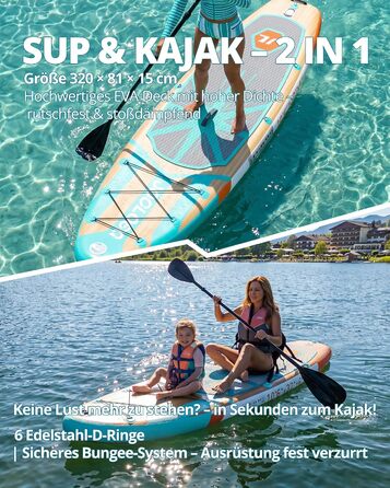 SUP дошка для плавання стоячи Premium Allround, 320x81x15 см, до 200 кг, з сидінням, для 2 осіб, з тримачем для камери