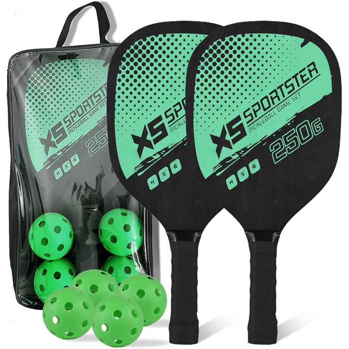 Набір для піклболу Lixada: 2 ракетки та 4 м'ячі (зелений)