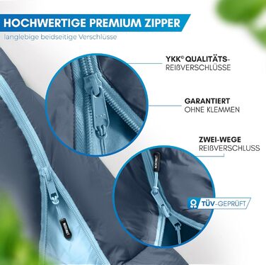 Спальний мішок NORDMUT® для дорослих – компактний та ультралегкий (900/1500г) – на 3 сезони (250 GSM) & літній спальний мішок (100 GSM) – мумієвидний спальник для кемпінгу, відпочинку на природі та фестивалів. Колір: Marine.