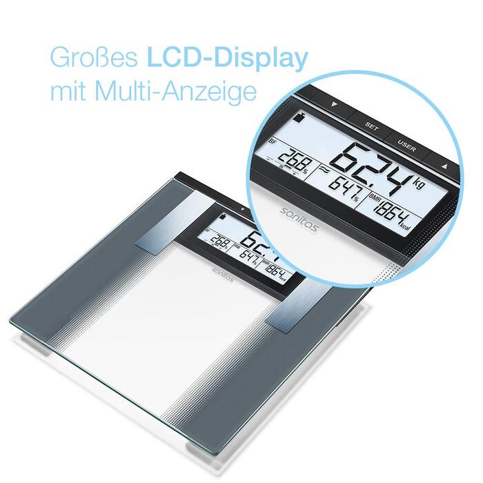 Ваги Sanitas SBG 21 Diagnose: зважування, аналіз складу тіла (жир, вода, м'язи, кістки, калорії)