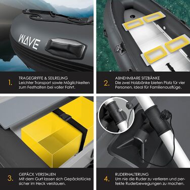 Надувний човен KESSER® Wave 320 см Комплект 6 в 1: човен, лавка, насос, весла, ремкомплект, сумка. Можливість встановлення мотора, для солоної води, антрацит
