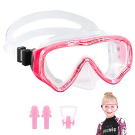 Набір для снорклінгу для дітей HIKOTEY, сухий сноркель, маска для снорклінгу з антизапітніюючим покриттям, водонепроникні затички для вух, рожевий (B1)