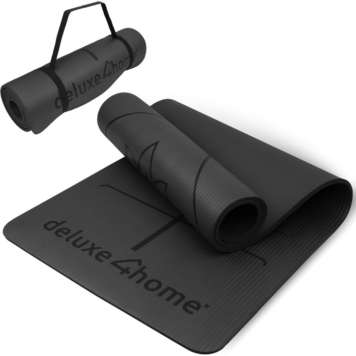 Йога мат для занять спортом | Deluxe4Home® - неслизька фітнес-мат з ручкою для перенесення | для йоги та пілатесу | чорна тренувальна мат з розміткою
