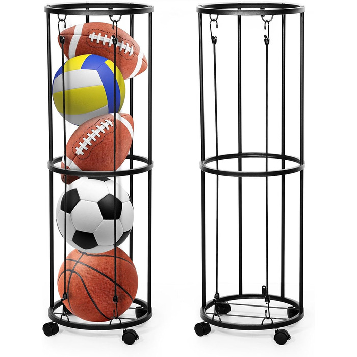 Стійка для м'ячів на колесах, органайзер для спортивного інвентарю, стійка для зберігання футболу та баскетболу, настінний тримач, знімна конструкція