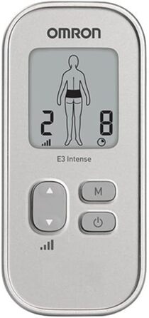 OMRON E3 Intense - портативний TENS масажер для зняття болю, 6 програм, для спини, плечей, суглобів та м'язів, TENS/EMS, сріблястий