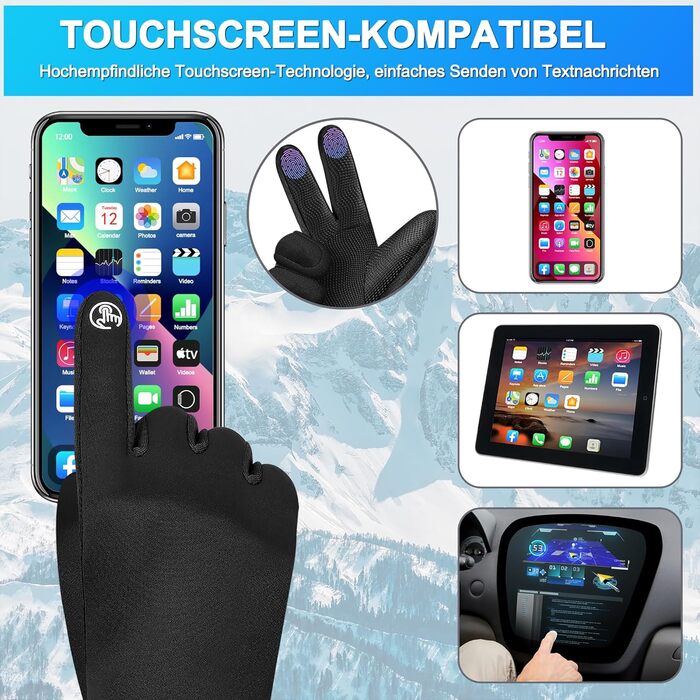 Водонепроникні зимові рукавиці, рукавиці для катання на лижах з сенсорним екраном, чоловічі/жіночі, теплі рукавиці Thinsulate для велосипеда, бігу, катання на лижах, походів, мотоцикла та їзди на велосипеді