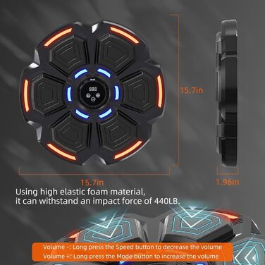 Музичний боксерський тренажер Snawowo для дорослих з LED підсвіткою та Bluetooth - Електронний боксерський тренажер з рукавичками, 9 режимів і режимом рахунку, чорний