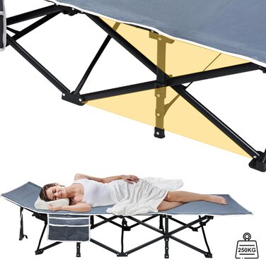 Розкладне ліжко для кемпінгу FIVMEN з сумкою для зберігання - 190x62x38 см, до 250 кг, для відпочинку на природі, в саду, у подорожах