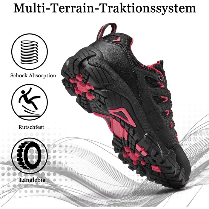 Туфлі для хайкінгу SHULOOK для жінок, водонепроникні, легкі, трекінгові, туристичні, для походів, кемпінгу, риболовлі, чорні, червоні, 38 EU
