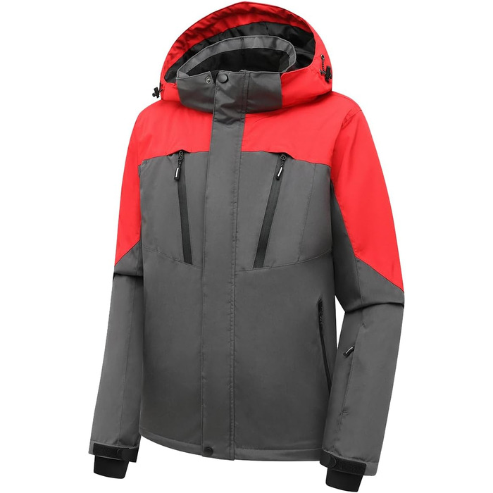 Чоловіча водонепроникна лижна куртка PHIBEE, зимова, тепла, від вітру, з капюшоном, червоно-сіра, XXL