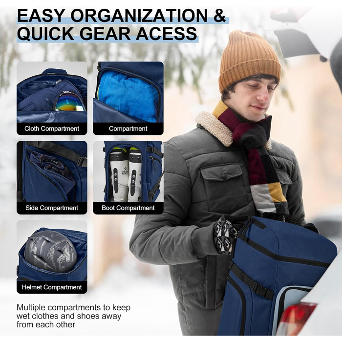 Чохол для лиж Odoland Skitasche Set: комплект для лиж та взуття, водонепроникний, до 200 см, для чоловіків та жінок