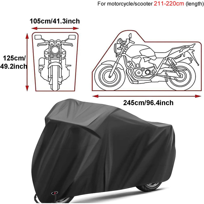 Водонепроникний чохол для мотоцикла XXL 245x105x125 см Oxford, чорний, захисна накидка, гараж для мотоцикла